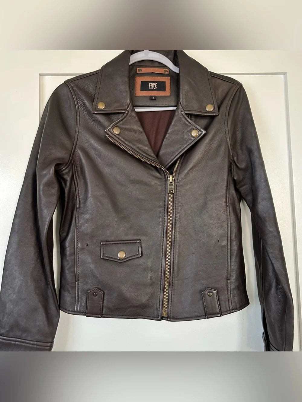 Frye Leather Moto Jacket Brown Size Small